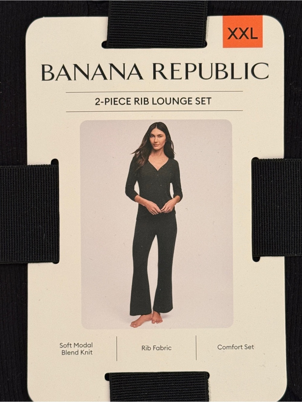 Banana Republic Black 2-Piece Rib Lounge Set — V-Neck Top & Wide-Leg Pants